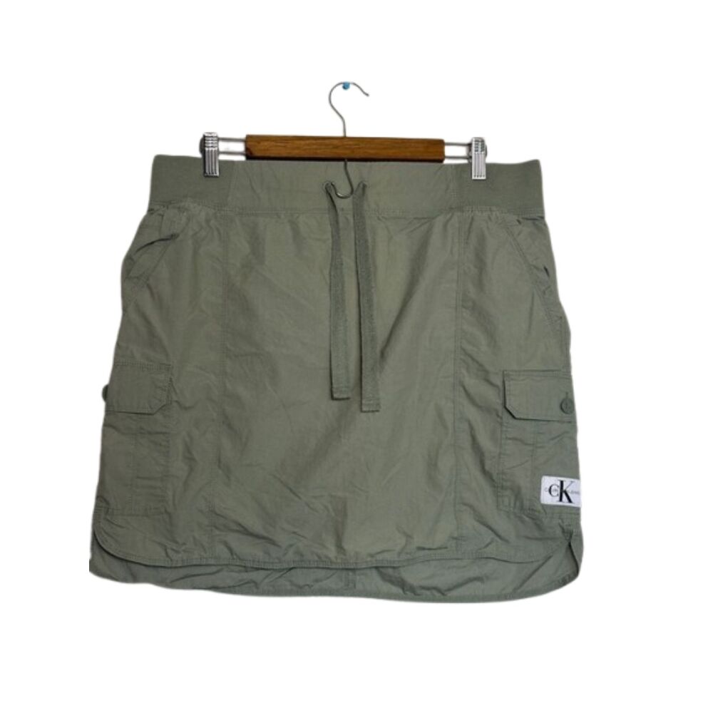 CK Calvin Klein Jeans Cargo Skirt Womens Large Elastic Waist Cotton Y2k 90s Tie